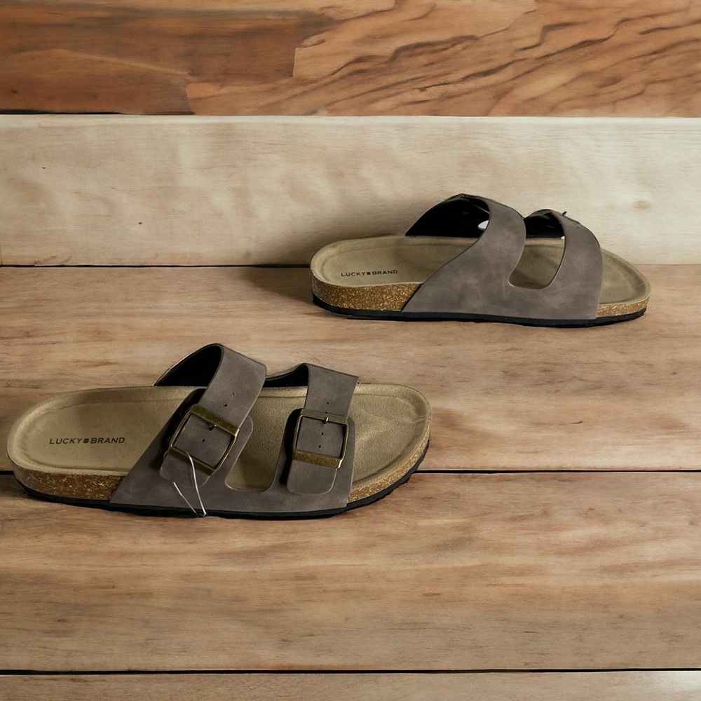 Lucky Brand Men’s Blanc Footbed Double Strap Buckle Suede Cork Sandal - Picture 3 of 7